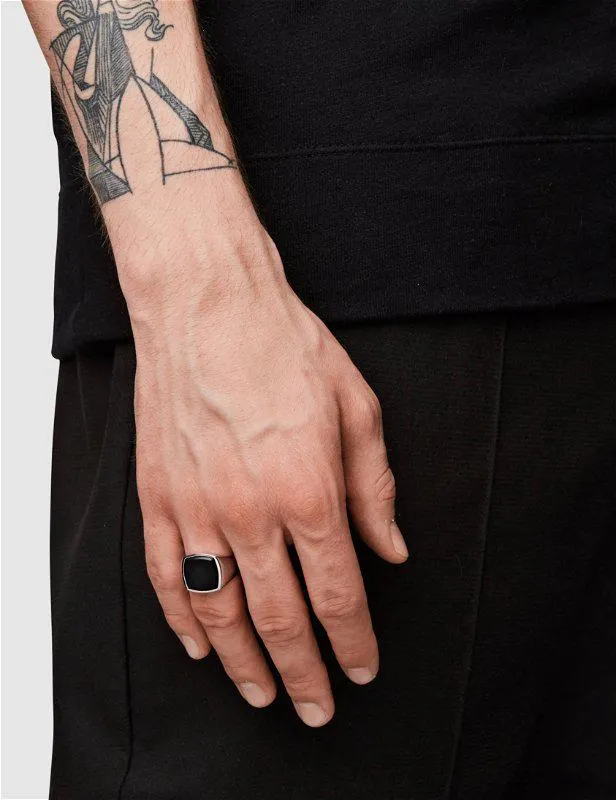 Cushion black onyx M sølvring