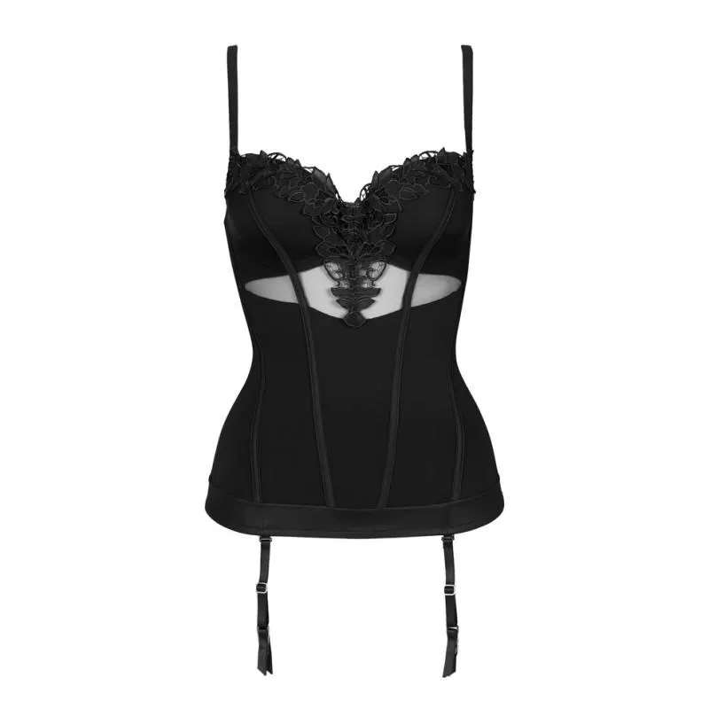 LIS-13098-02- Bustier Illusion con coppe preformate e reggicalze - nero