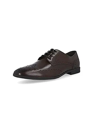 Brown lace up leather brogue derby shoes