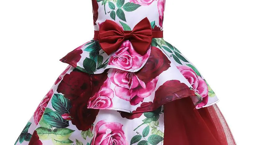 Girl Floral Print Flutter-sleeve party dress