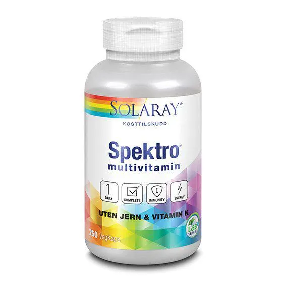 Solaray spektro uten jern & vitamin K 250 kapsler
