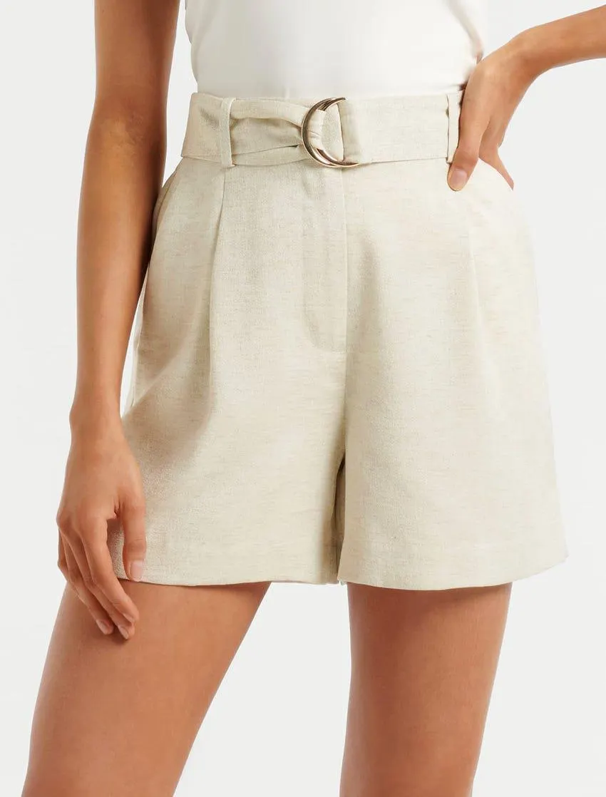 Kylah Belted Linen Blend Shorts