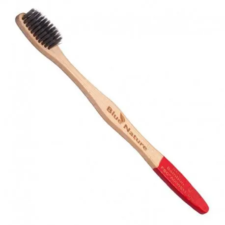 Bambusový zubní kartáček s aktivním uhlím červený