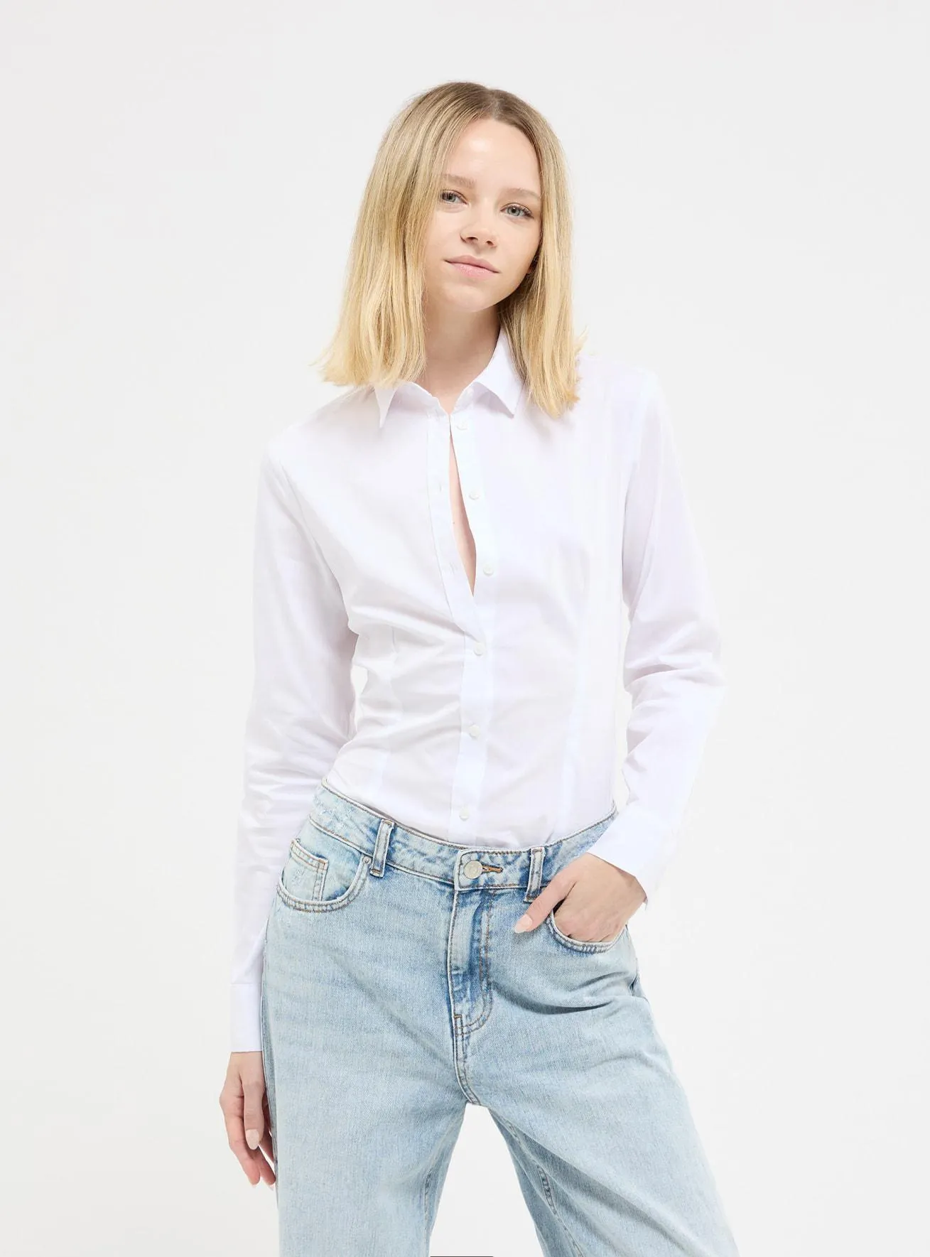 Camicia popeline stretch Bianco ottico