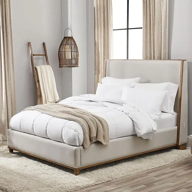 Westport Beige Fabric Upholstery and Wood Queen Size Bed Frame