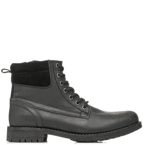 Ανδρικό μαύρο δερμάτινο military μποτάκι JM8339-M14