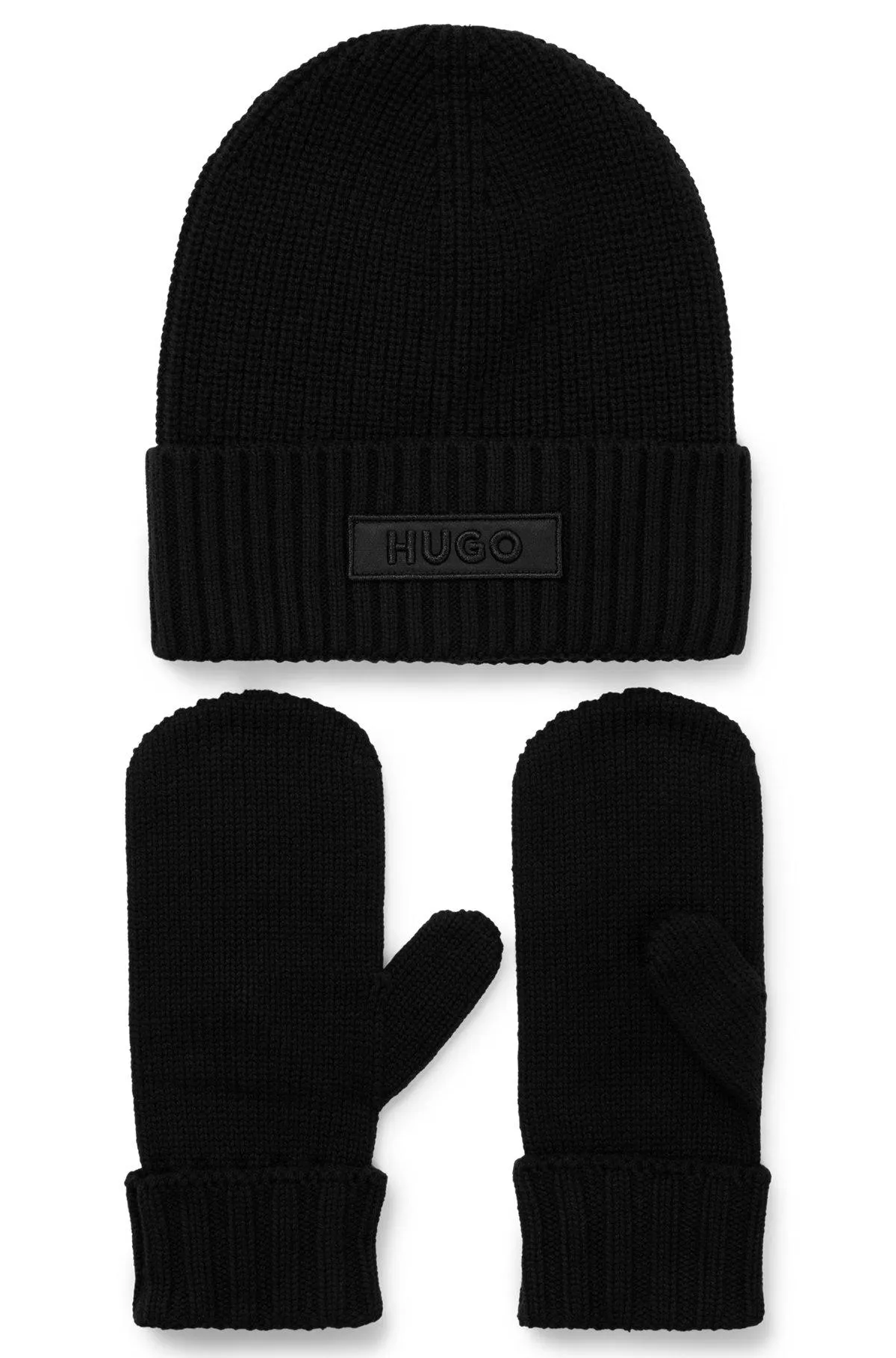 Gift-boxed cotton-blend beanie hat and gloves