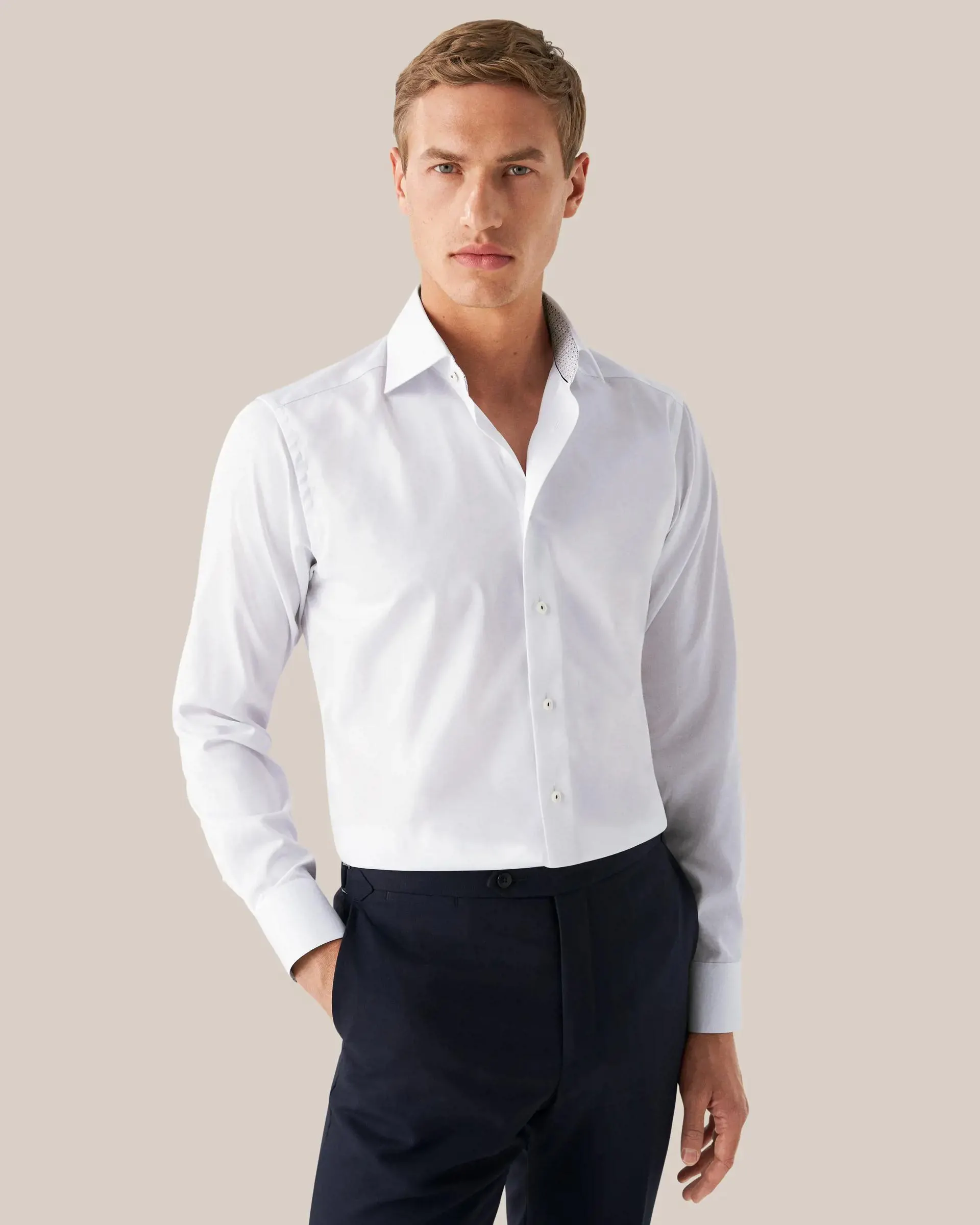 White Signature Twill Shirt - Floral Contrast Details