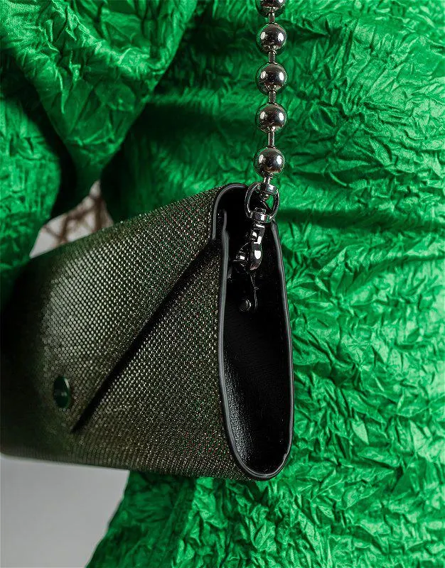 Crinkled Satin V-neck Mini Dress Bright Green