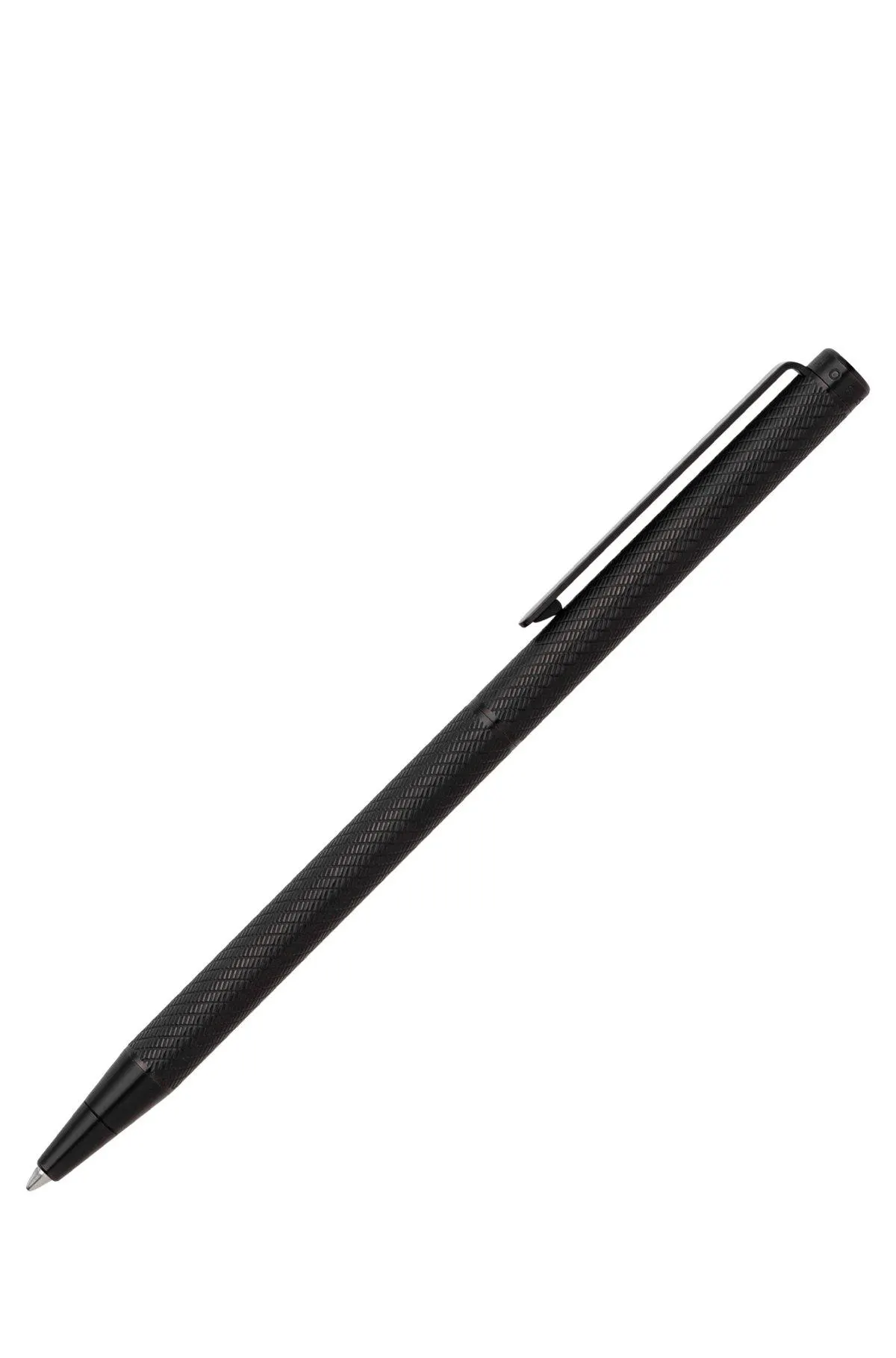 Black ballpoint pen with engraved pattern