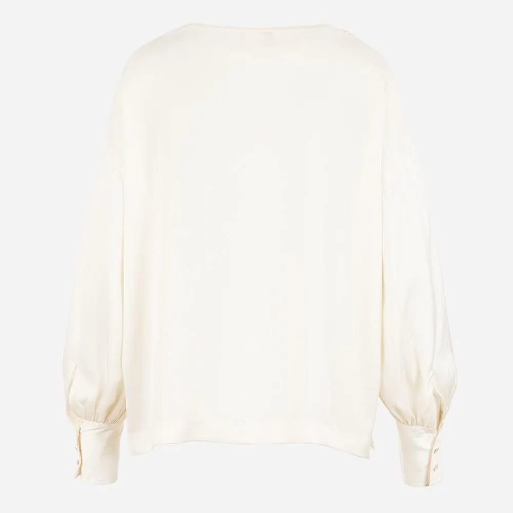 Satin Blouson Sleeve Top - Guide Cream