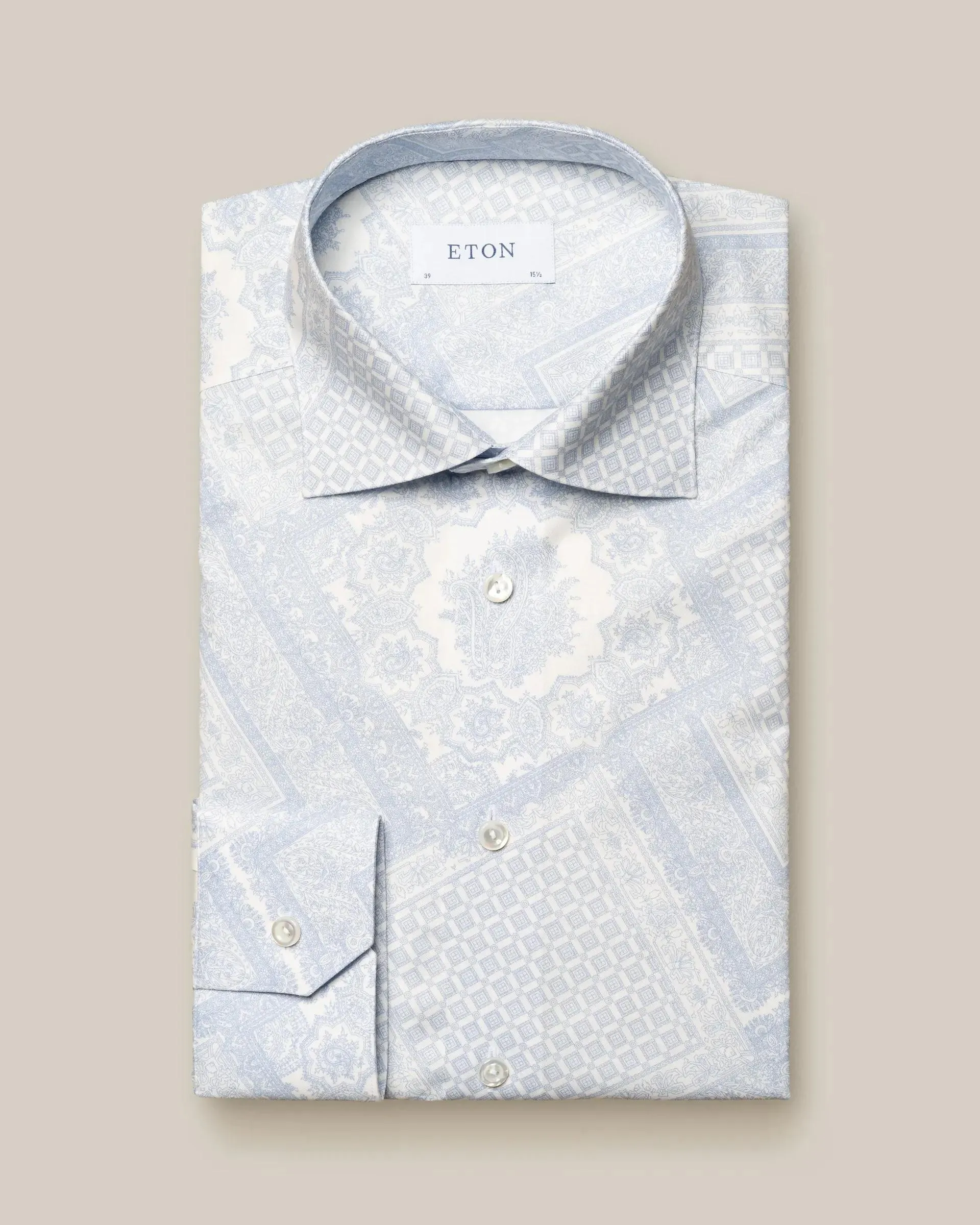 Light Blue Patchwork Print Signature Twill Shirt