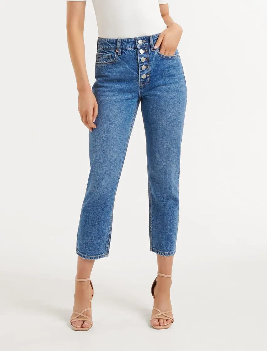 Eden Mid-Rise Button-Front Slim Jeans