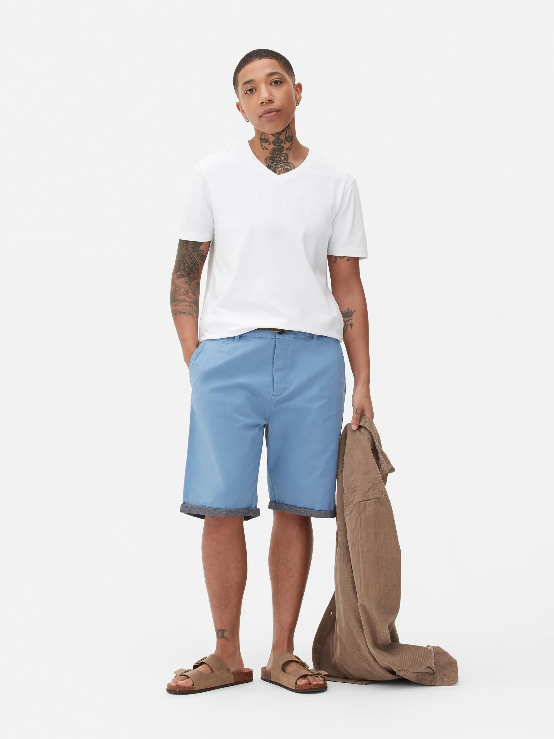 T-shirt met V-hals en stretch