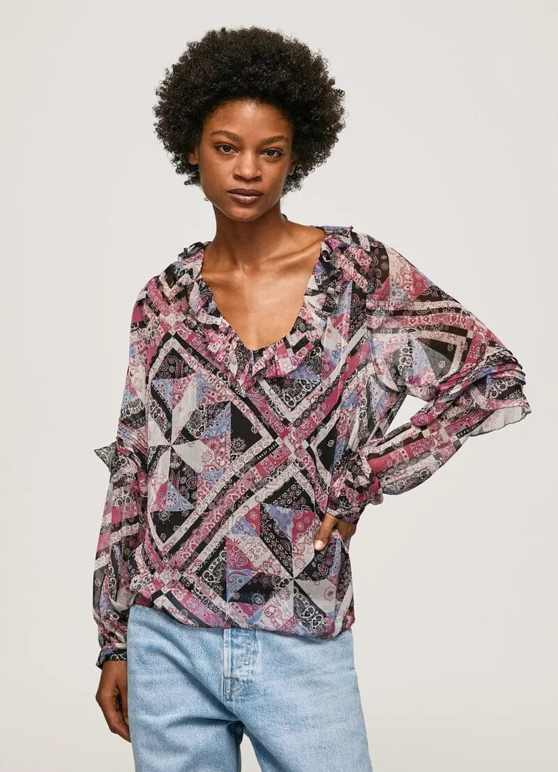 BLUSA ESTAMPADO PAISLEY VOLANTES