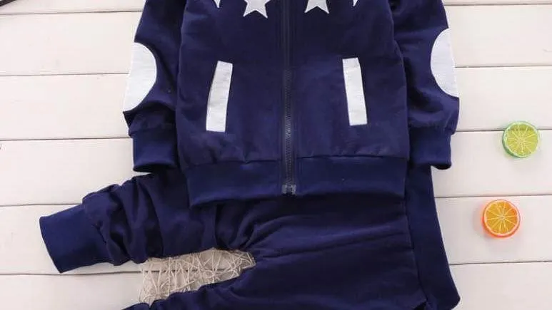 2 pcs Boy Stars Print Zipper Jacket and Pants Set