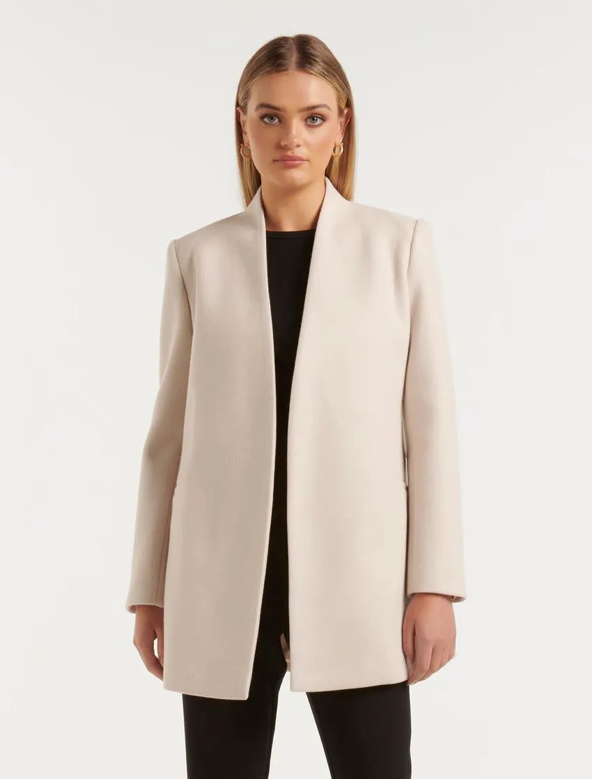Faye Belted Collarless Coat