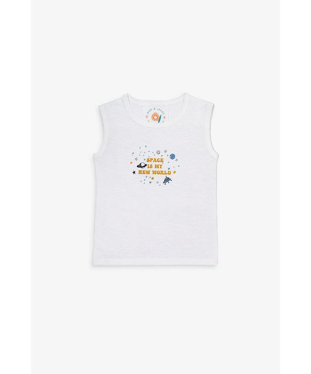Pom & Jenny Λευκή αμάνικη μπλούζα space is my new world