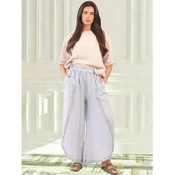 Circle Trim Linen Pants Grey