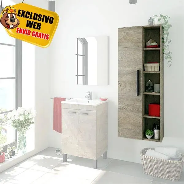 Columna colgar 1 puerta con estantes roble