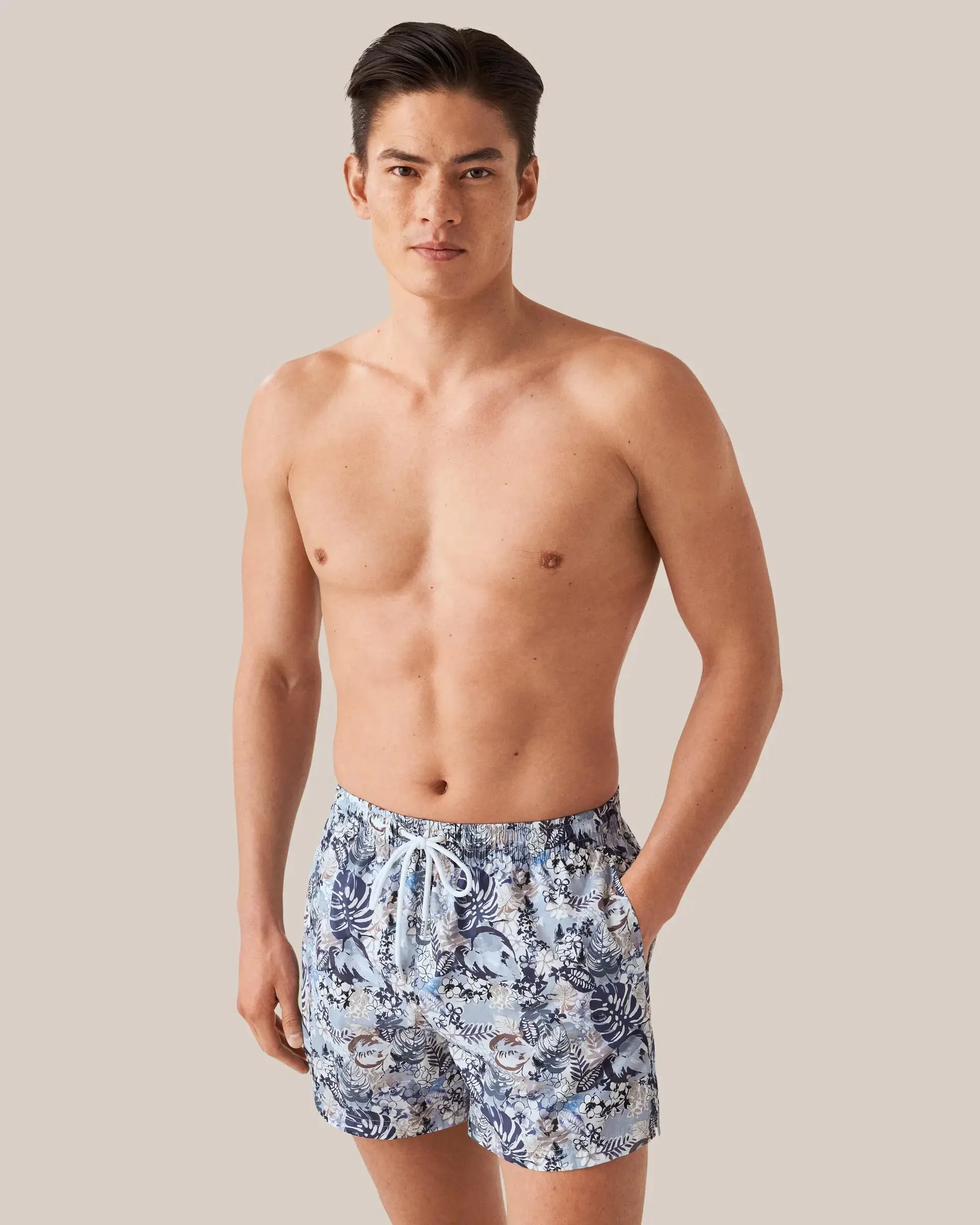 Blue Floral Print Swim Shorts
