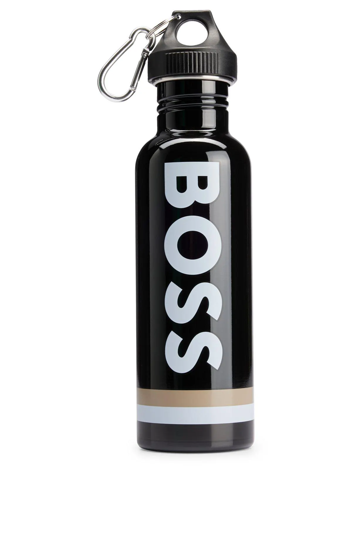 Signature-stripe stainless-steel water bottle with contrast logo