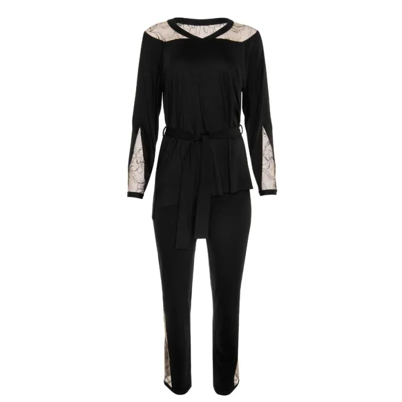 LIS-23316-02 - Pigiama donna in viscosa con inserti in pizzo Ruby - nero