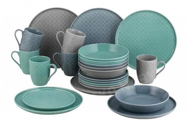 Jídelní servis (24 dílů) Modena, šedá/modrá/mentolová