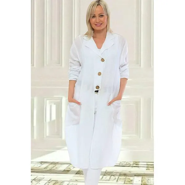 3 Button Linen Jacket White