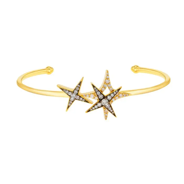 STAR Bangle in 18K Yellow Gold and Studded with White Diamonds