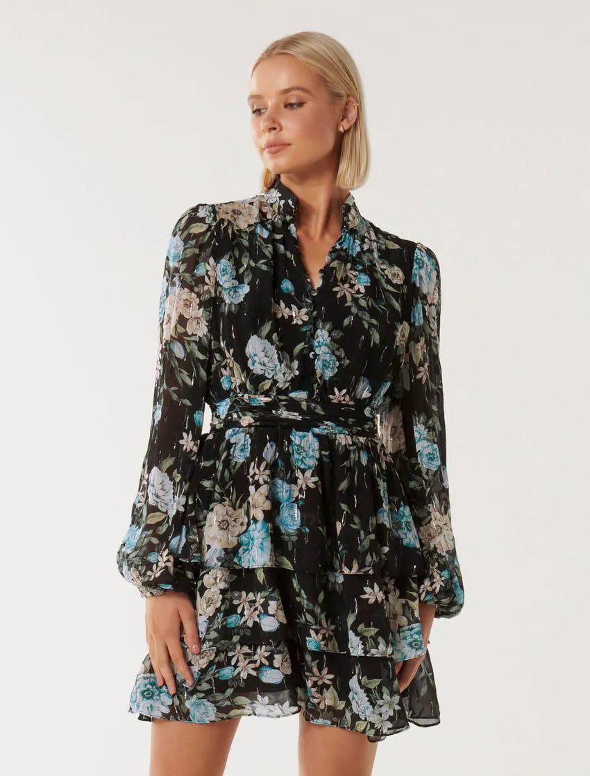 Amy Printed Metallic Mini Dress