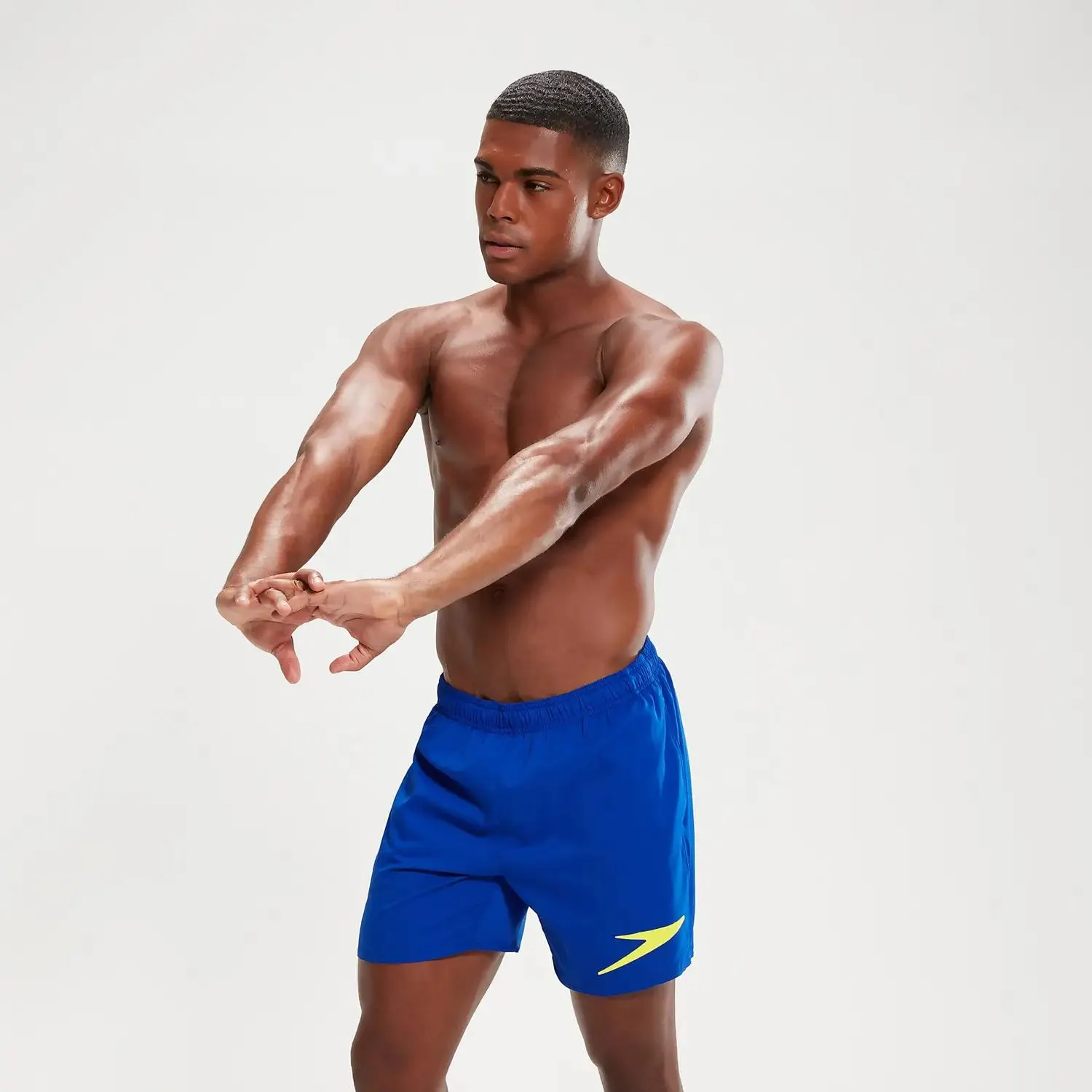 Bañador corto deportivo de natación de 41 cm con logotipo para hombre, azul