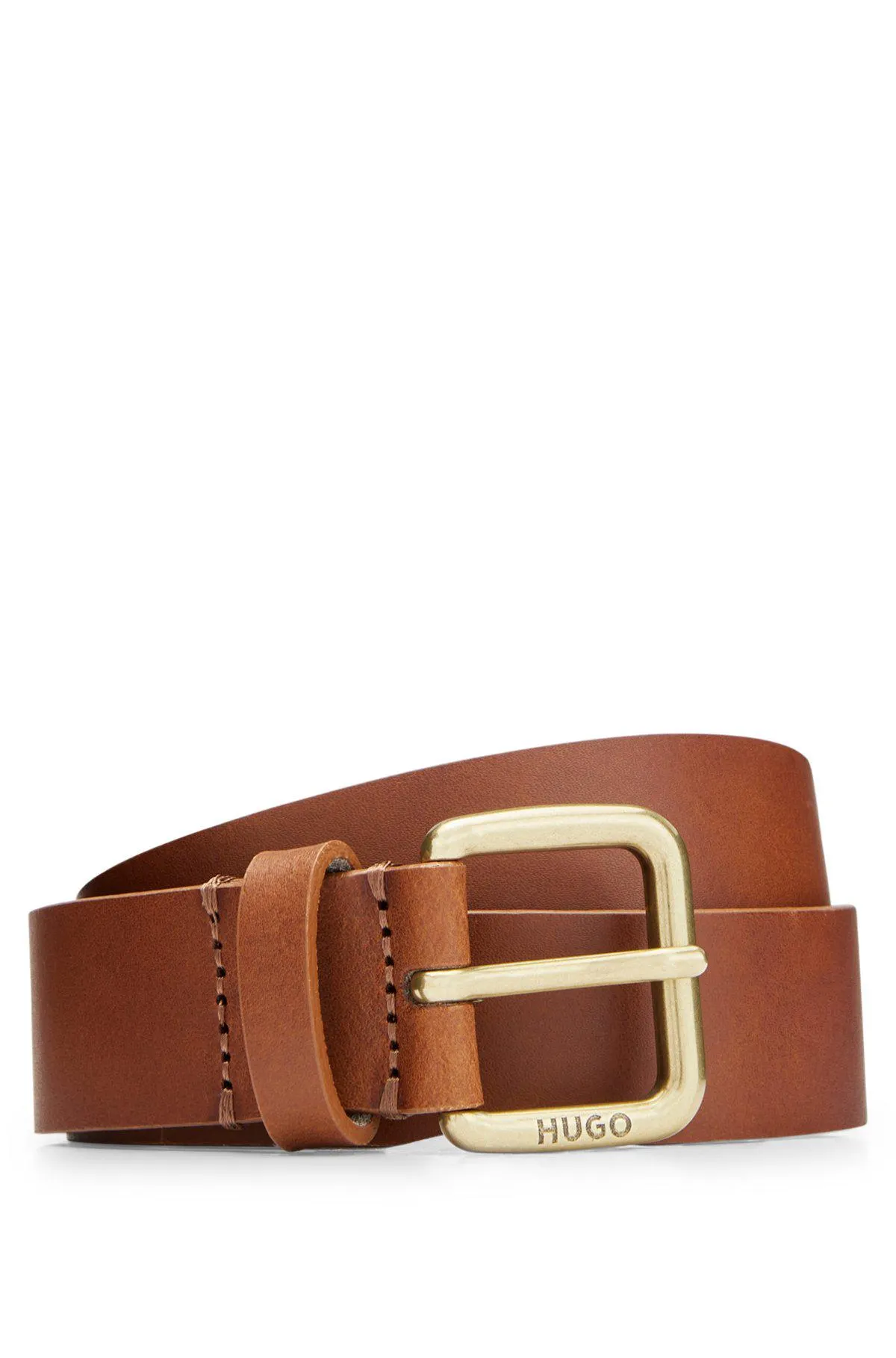 Smooth-leather belt with antique-brass buckle