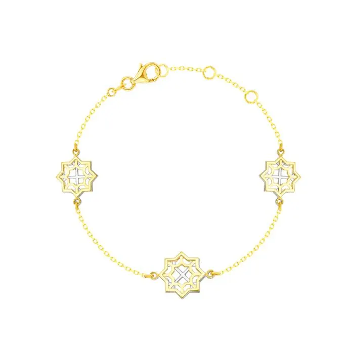 Al Qasr Star Three Charms (Octangonly Shaped) Tin-Cup-Bracelet In 18K Yellow And White Gold