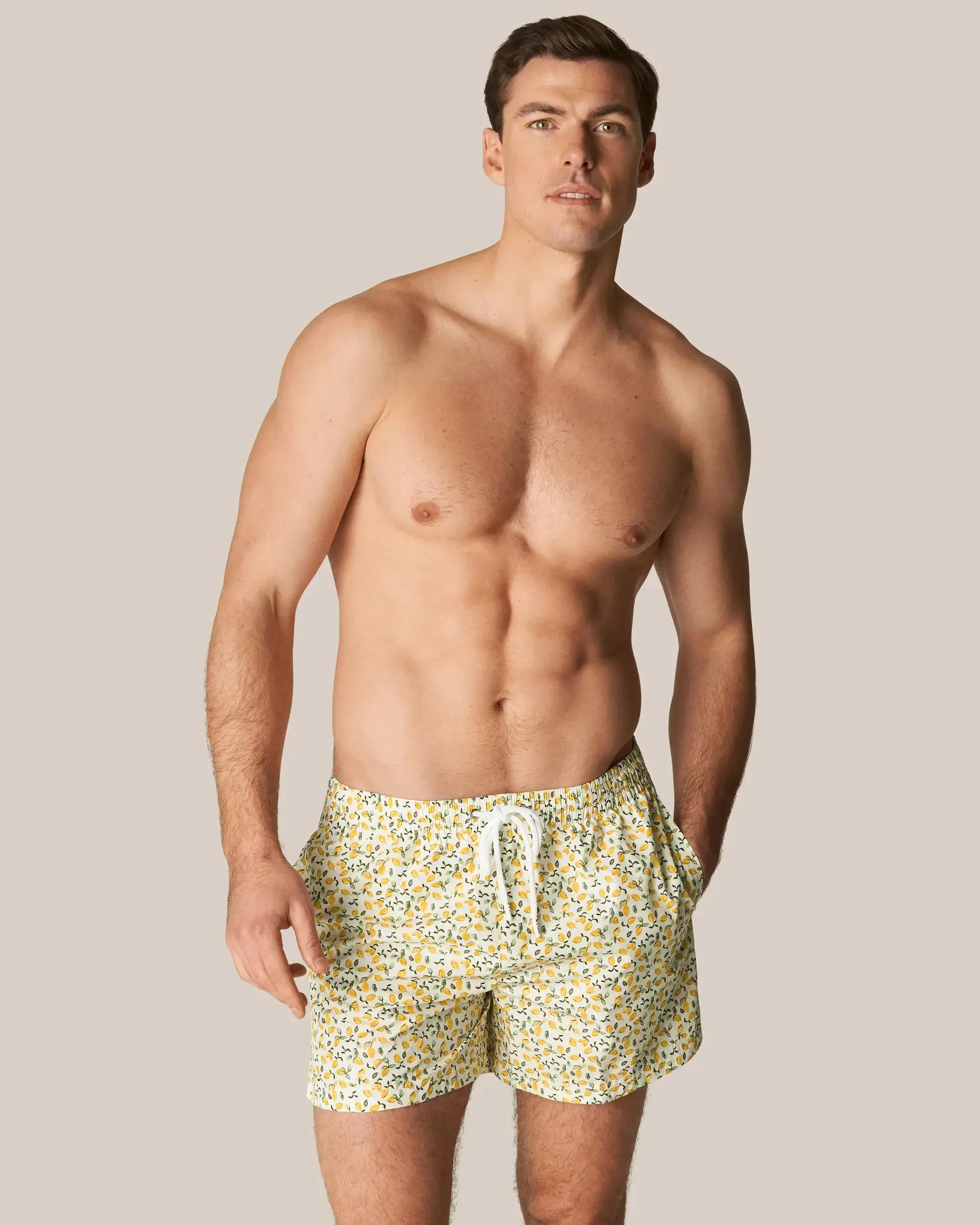 Yellow Lemon Print Swim Shorts