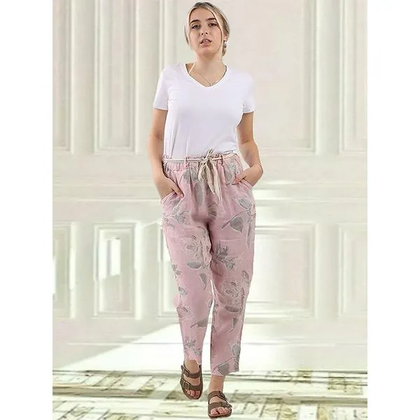Floral Linen Pants Pink