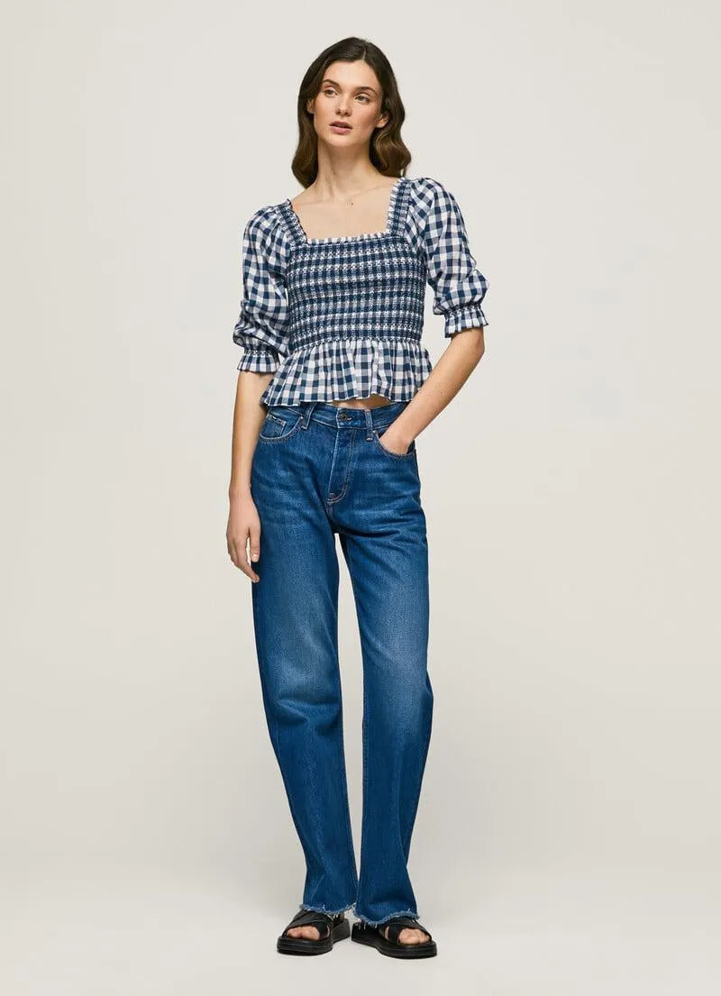 TOP FIT CROPPED ESTAMPADO CUADROS