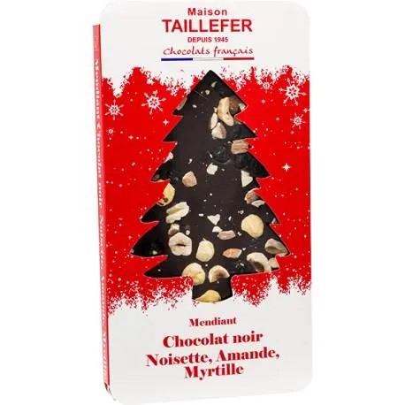 Mendiant au chocolat noir, noisette, amande et myrtille