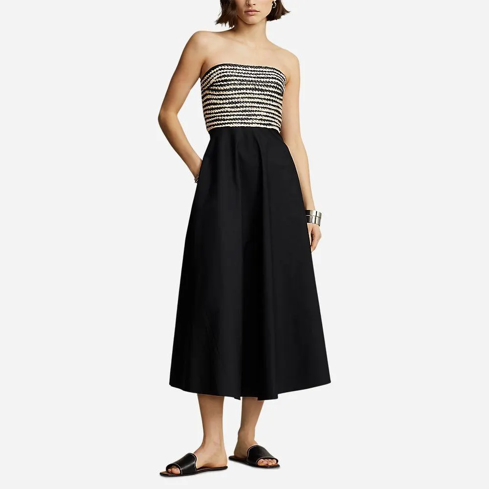 Raffia Bodice Hybrid Strapless Gown - Polo Black/Raffia
