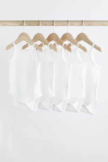 White White 5 Pack Strappy Vest Bodysuits