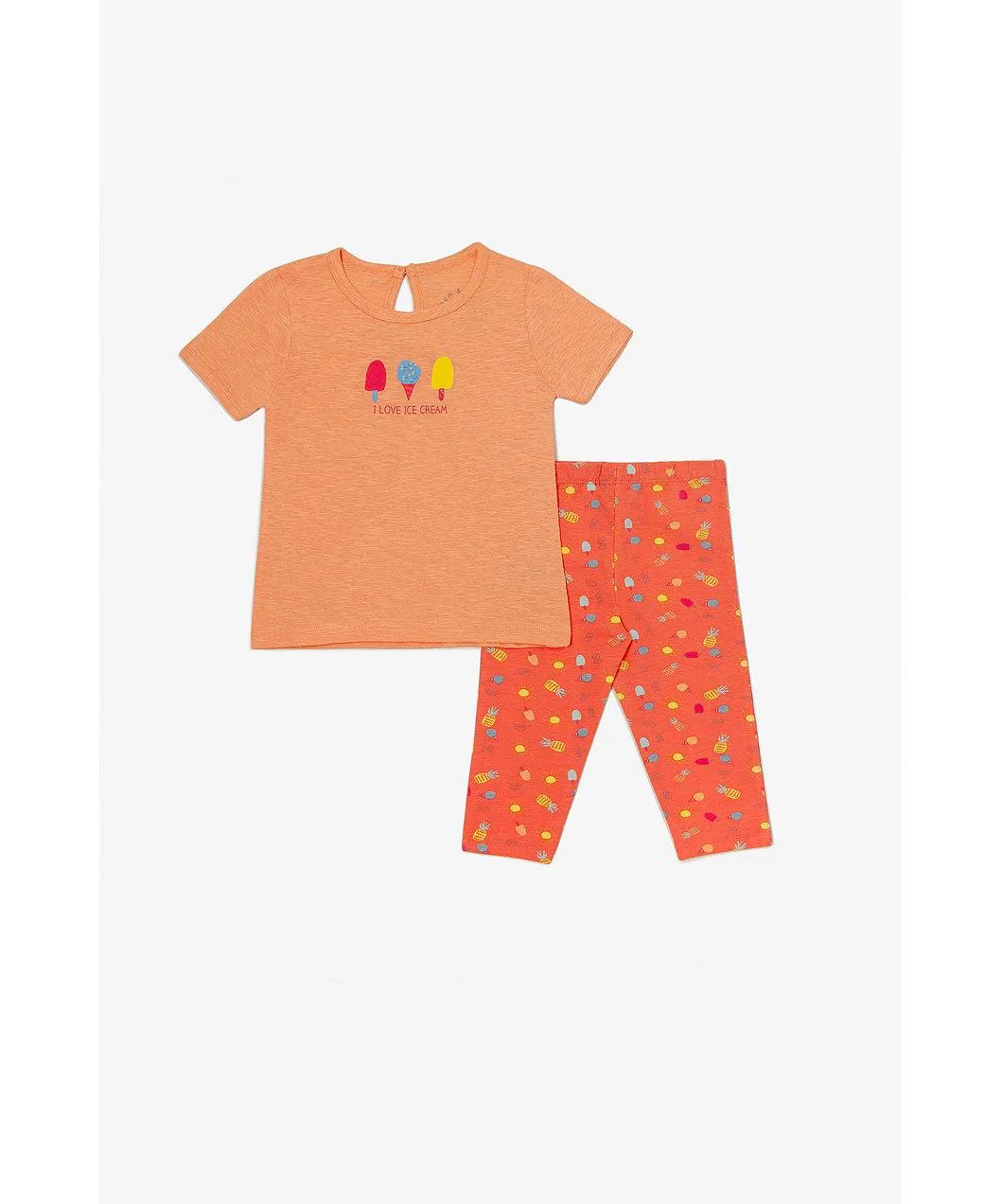 Pom & Jenny Σετ πορτοκαλί μπλούζα I love ice cream και κολάν με παγωτά