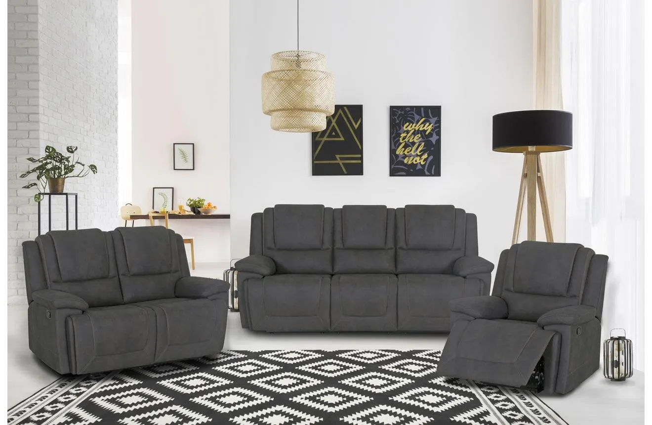 Bremen Fabric 6 Seater Recliner Lounge Suite - Graphite