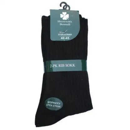 Kløver Sokk ribbestrikket i bomull 2 pk.