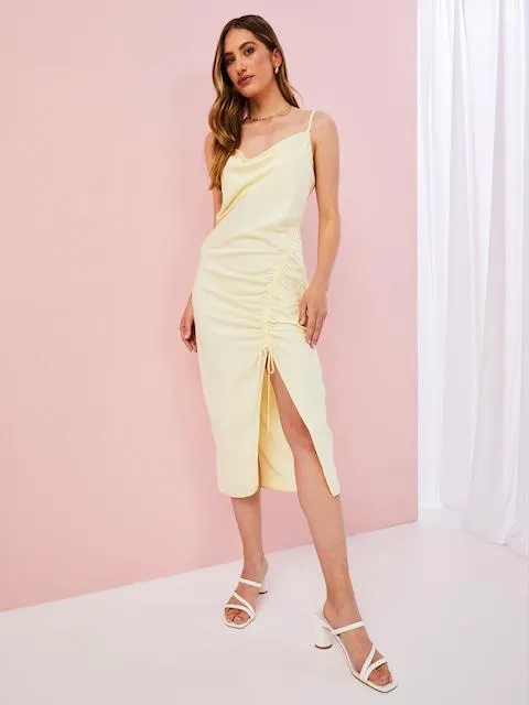 Flora Rouched Midi Slip Dress