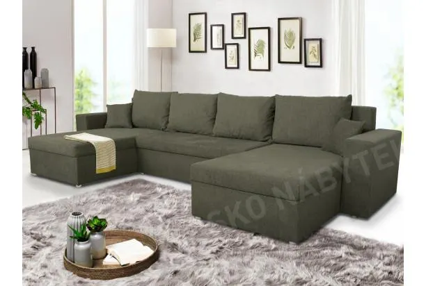 Sedací souprava Rumba, tvar U, zelená tkanina