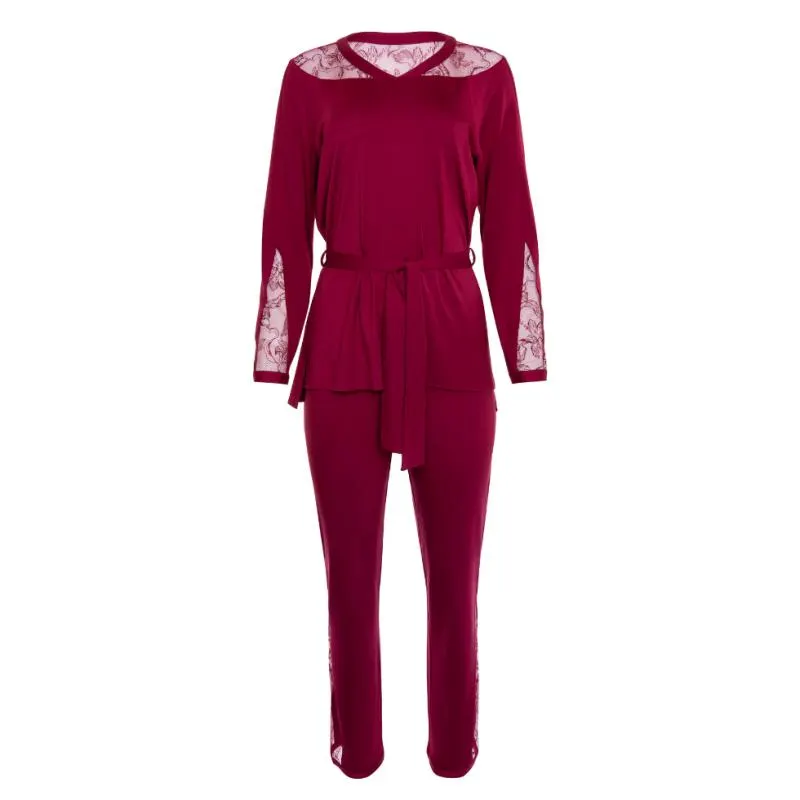 LIS-23316-6R - Pigiama donna in viscosa con inserti in pizzo Ruby - rosso