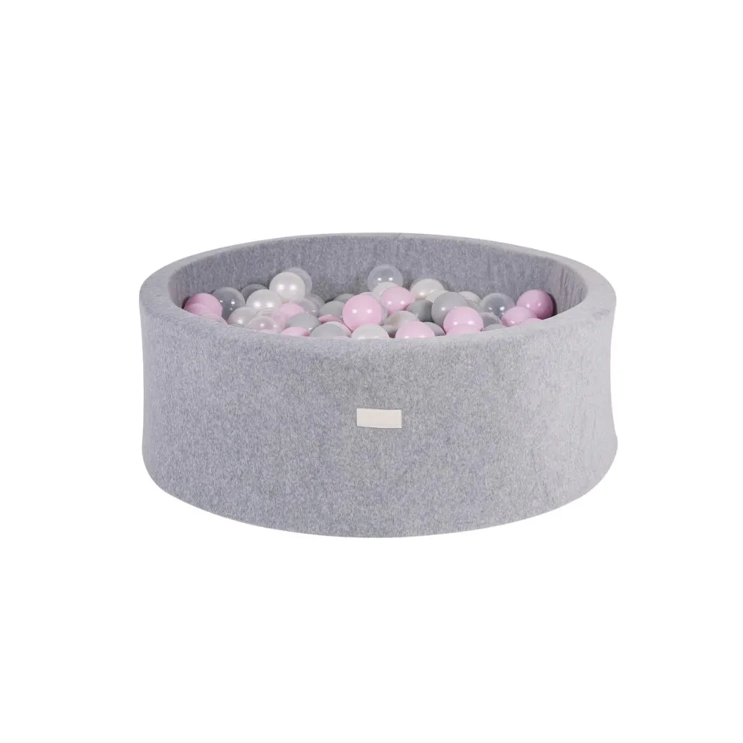 Velvet Foam Grey Ball Pit - 200 Pastel Pink, White and Pearl Balls