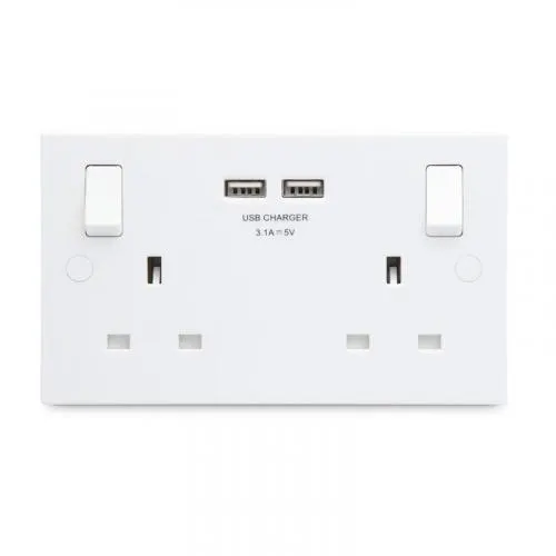 FLEMMING TWIN MAINS WALL SOCKET WITH 2X USB PORTS