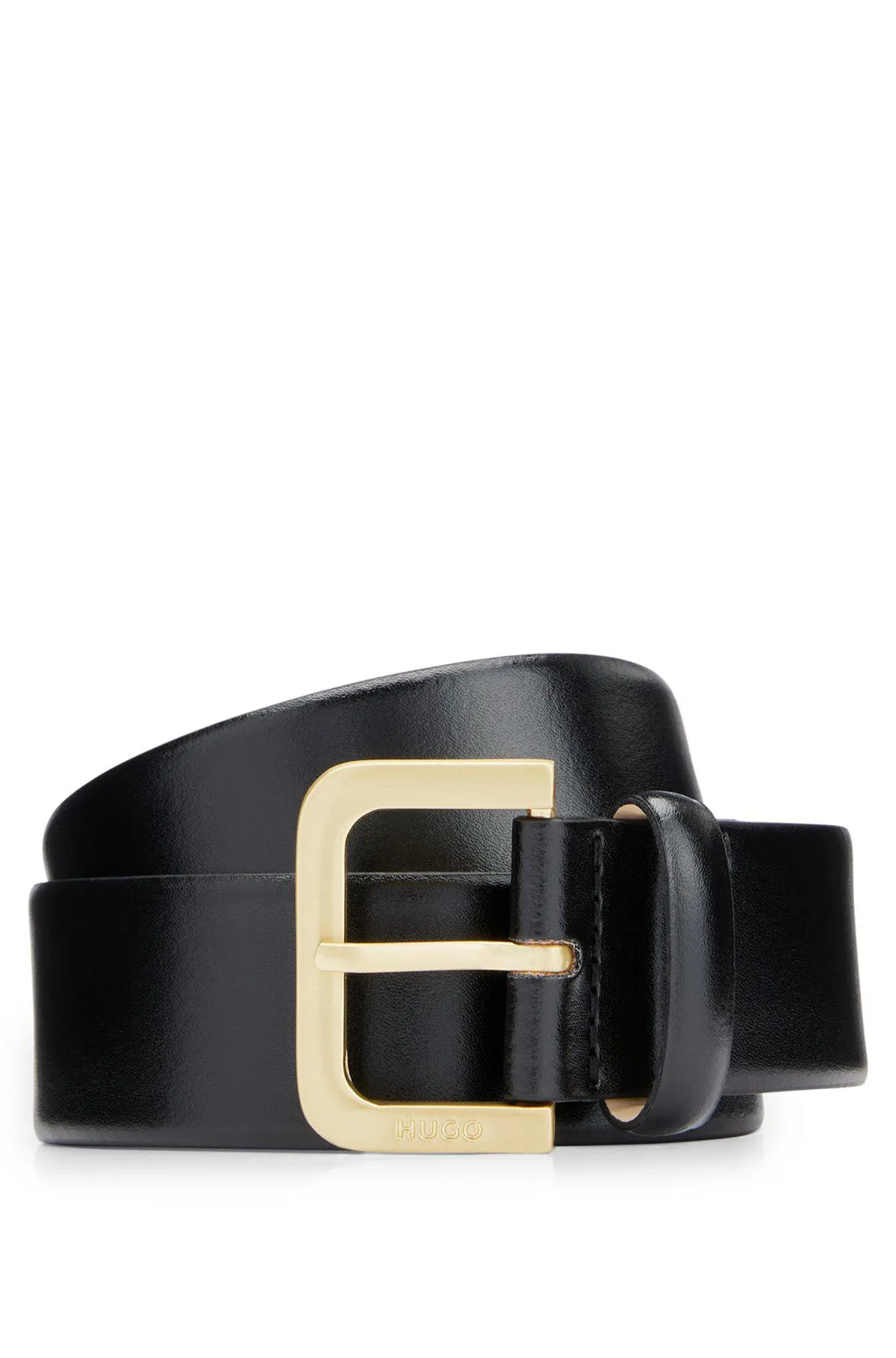 Italian-leather belt with engraved pin buckle