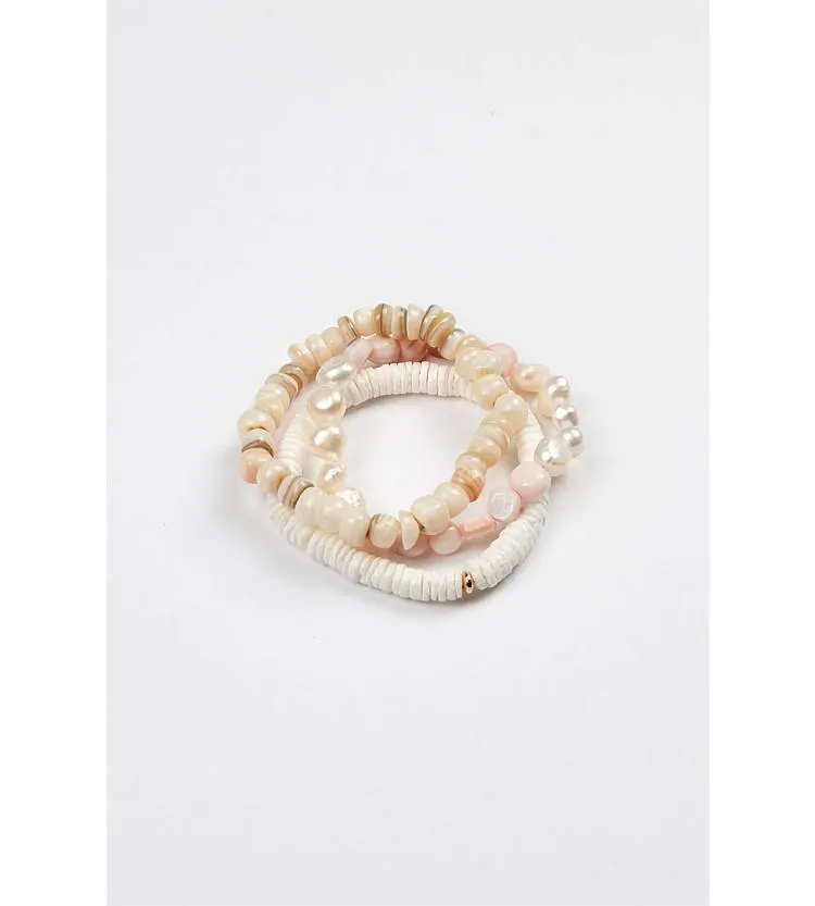 Stella + Gemma Set of 3 Mother Pearl Pink & Cream Bracelet